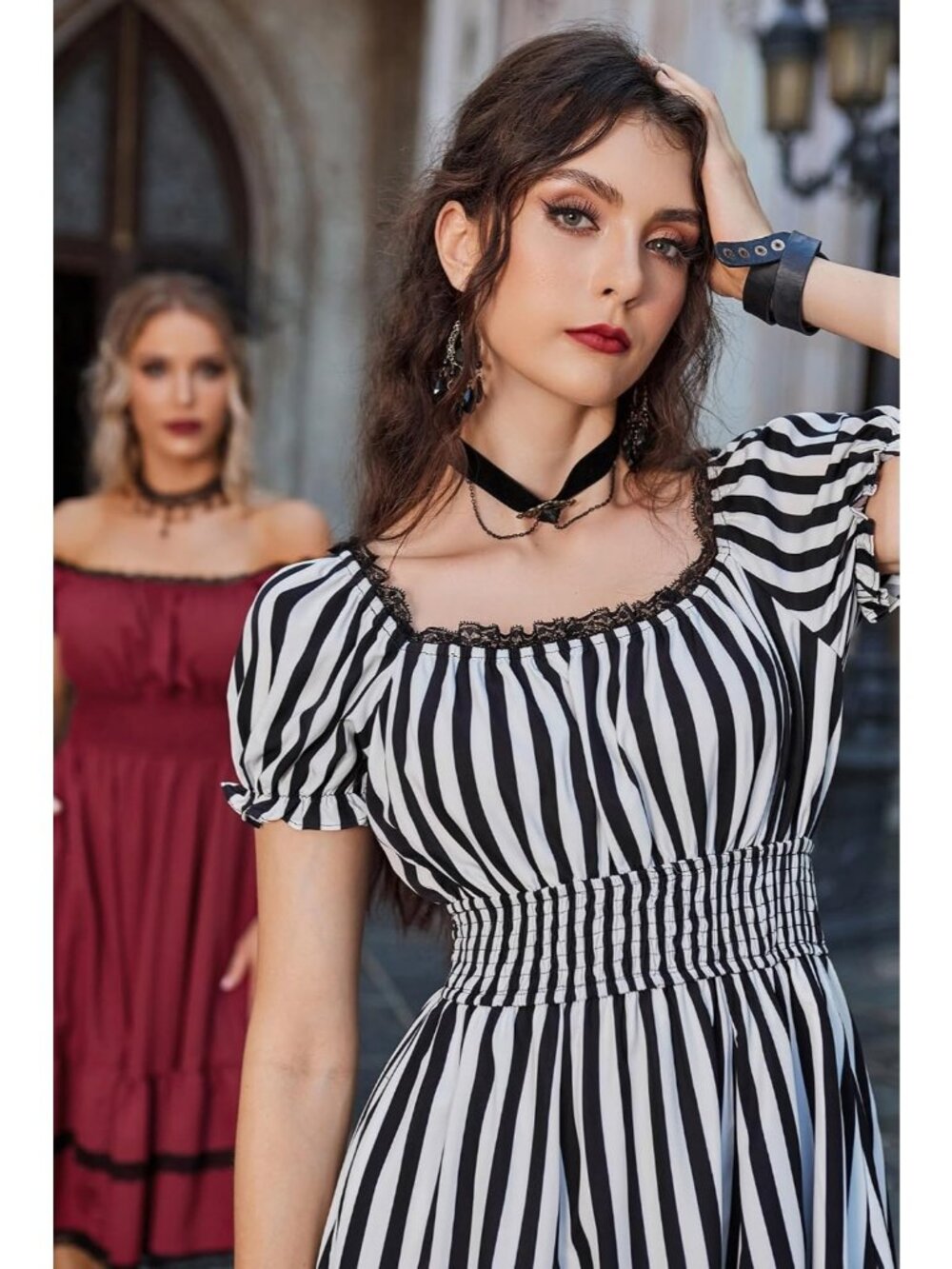 Scarlet Darkness Corset Dress for Women Summer Square Neck Dresses- Black White - Picture 3 of 6